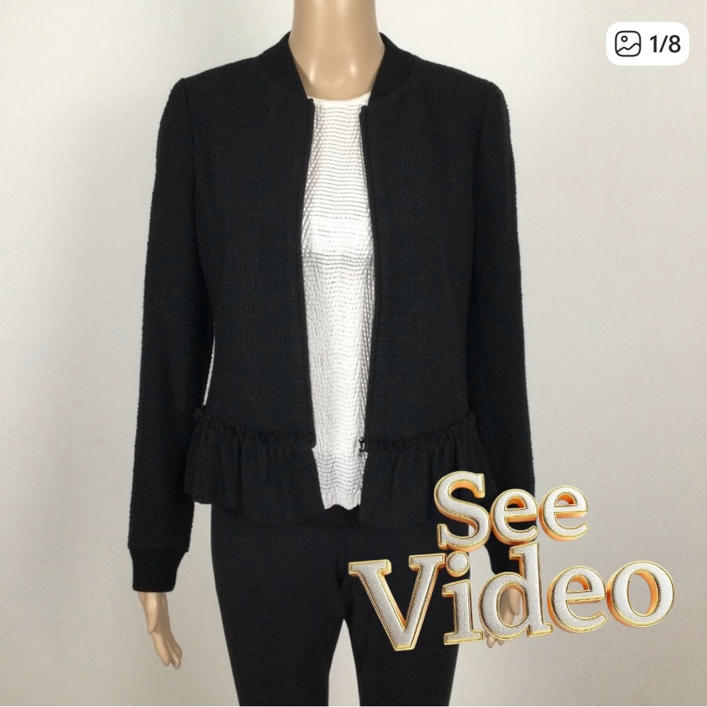 👛 (ANY 2/$60)  REBECCA TAYLOR Black Bomber Style  Jacket, Ruffle Peplum, 6